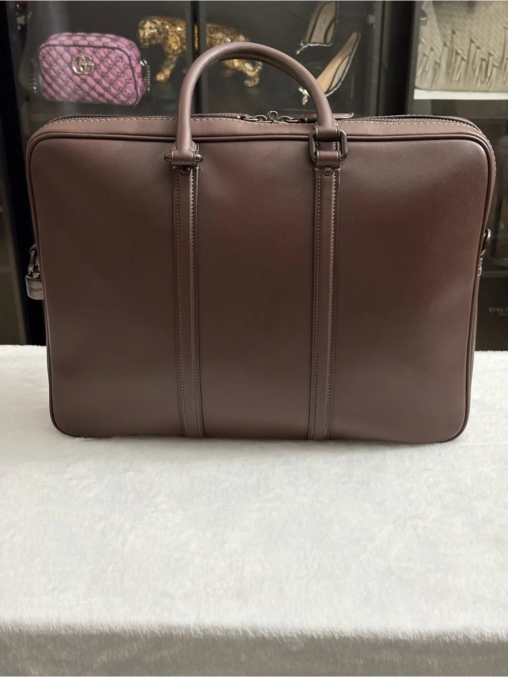 Coach Maple Glove-Tan Leather Briefcase Work Bag -Professional Style. Unisex.